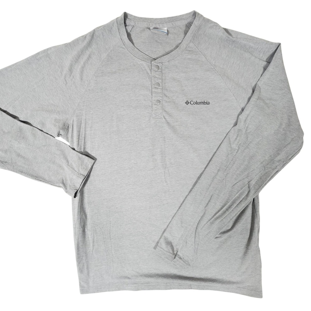 Columbia Mens Long‎ Sleeve Gray Henley Shirt Size Medium